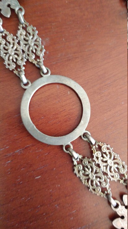 Victorian English Sterling Engraved Chain Belt Necklace Regal Fleur-de-lis Cross main image 8